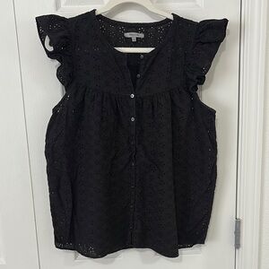 Madewell Black Eyelet Flutter Sleeve Blouse